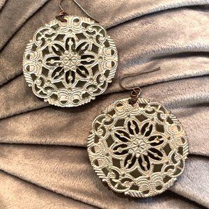 Black and Silver Tone Medallion Earrings, Boho